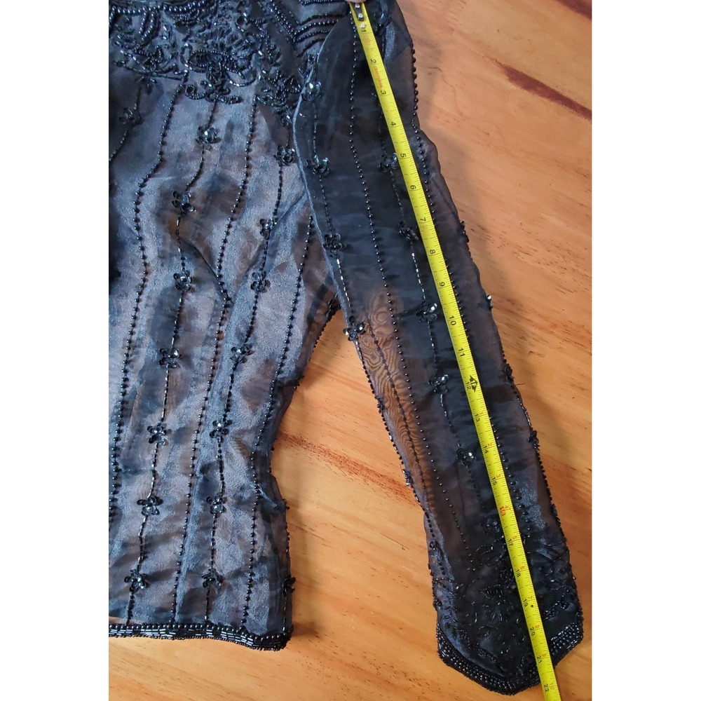FLAWED Vintage Black Laurence Kazar Paris New York Sheer Beaded Jacket Small - Picture 12 of 12